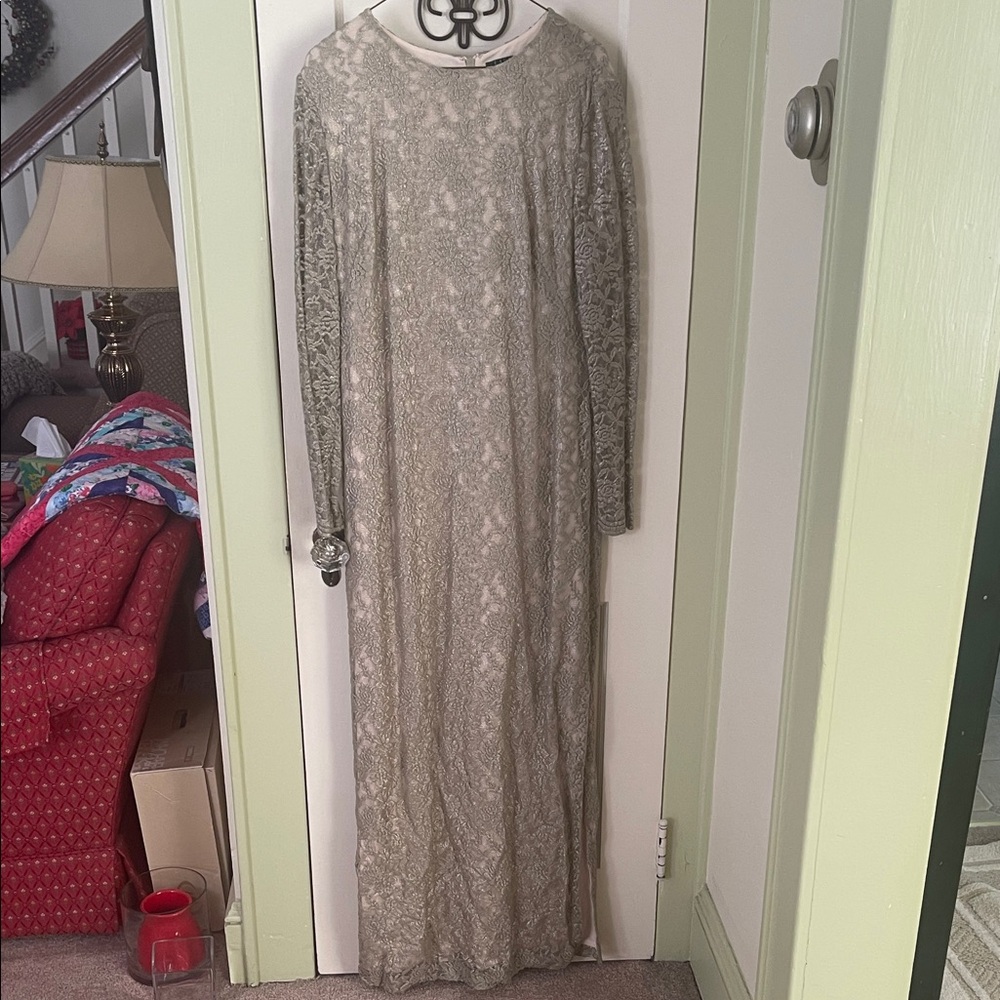 Lauren Ralph Lauren Gray Lace Maxi Dress